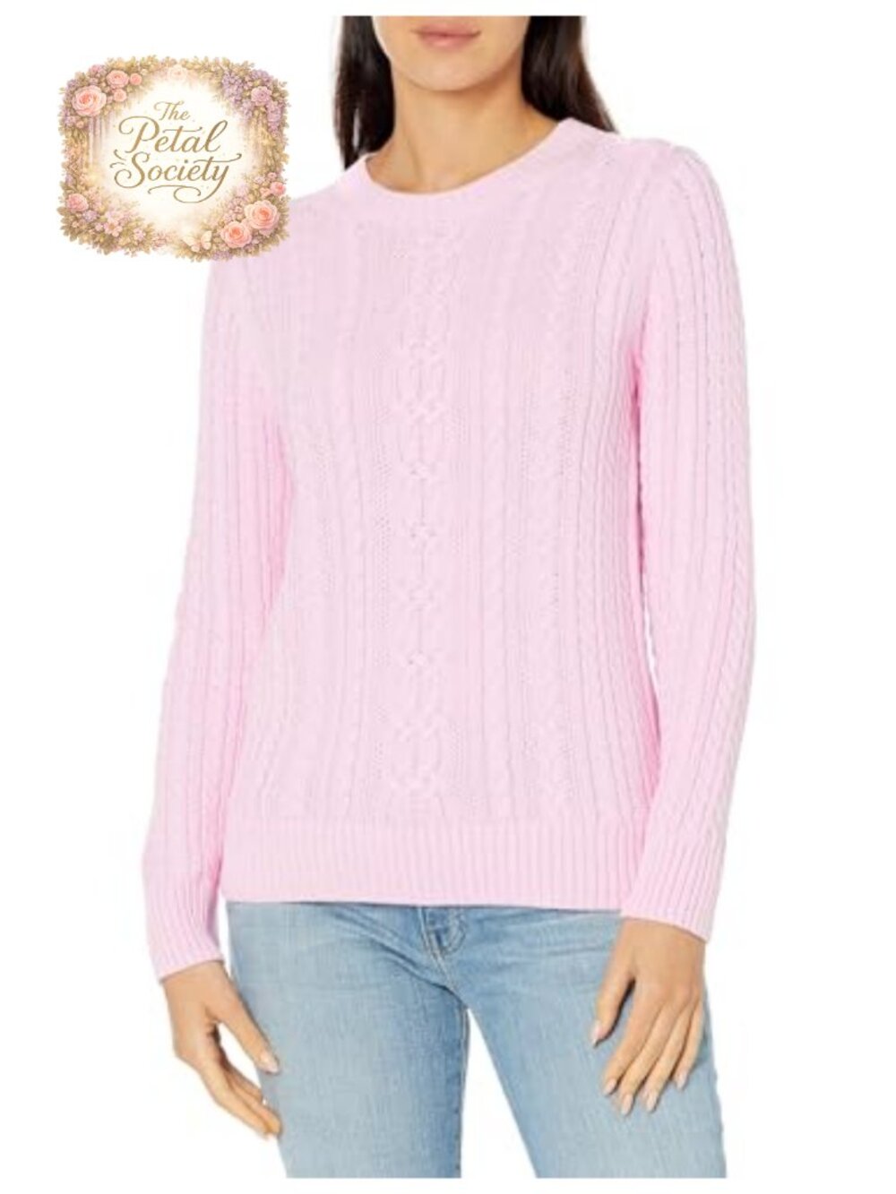 Soft Cotton Cable Knit Crewneck Ribbed Pullover Sweater Regular Fit